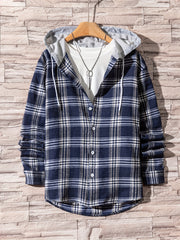 Men's Retro Plaid Shirt Jacket Hooded
