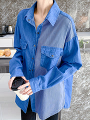 Colorblock Button Up Long Sleeve Denim Shirt