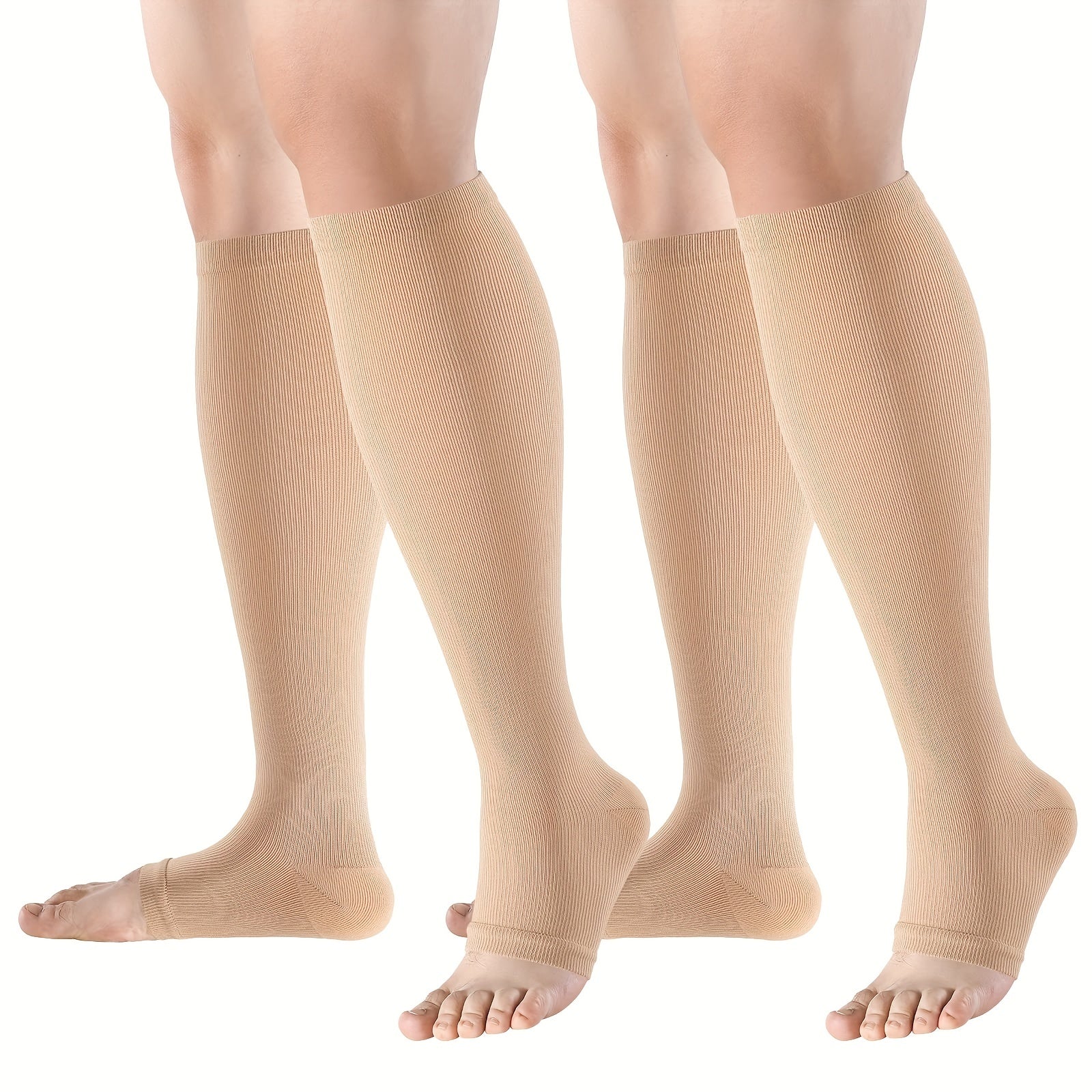 2 Pairs Open Toe Compression Socks 15-20 mmHg