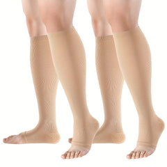 2 Pairs Open Toe Compression Socks 15-20 mmHg