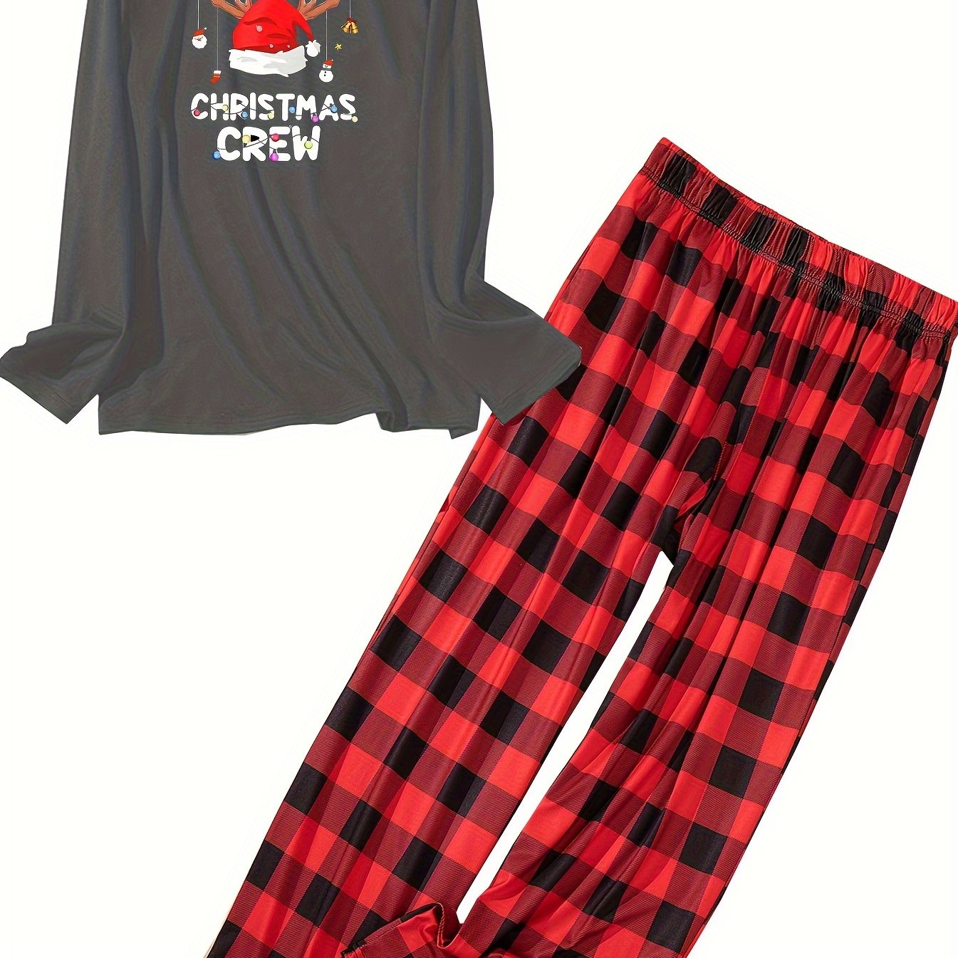 Elk Christmas Hat Tee & Plaid Pants Pajamas