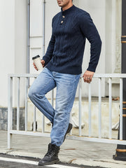 Men's Cable Knit Button Pullover Sweater