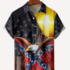 American Flag & Eagle Print Button Up Shirt