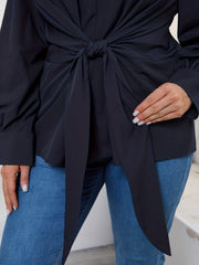 Casual Blouse Women's Solid Knot Front Shirt Top
