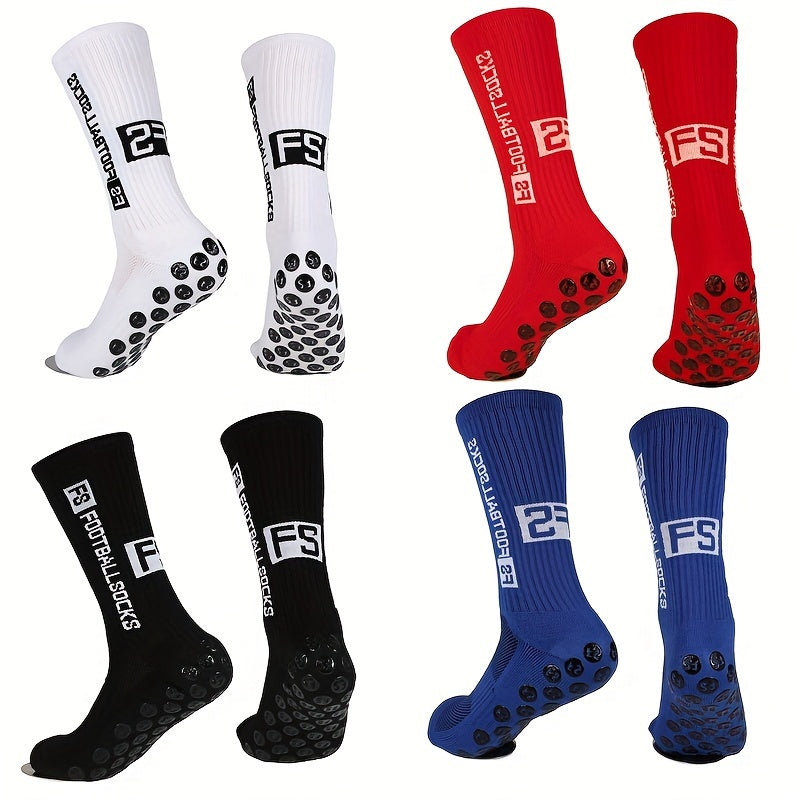 4 Pairs Anti Slip Football Socks Crew Athletic Socks