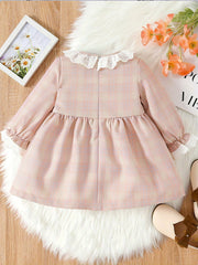 Baby Girls Plaid Lace Bow Long Sleeve Dress