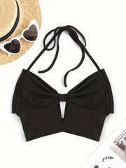 Ribbed Gathered Crop Halter Top Y2K Tie Back Summer Sleeveless Top