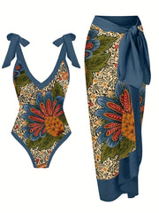 Tropical Print Tankini Set with Wrap Skirt