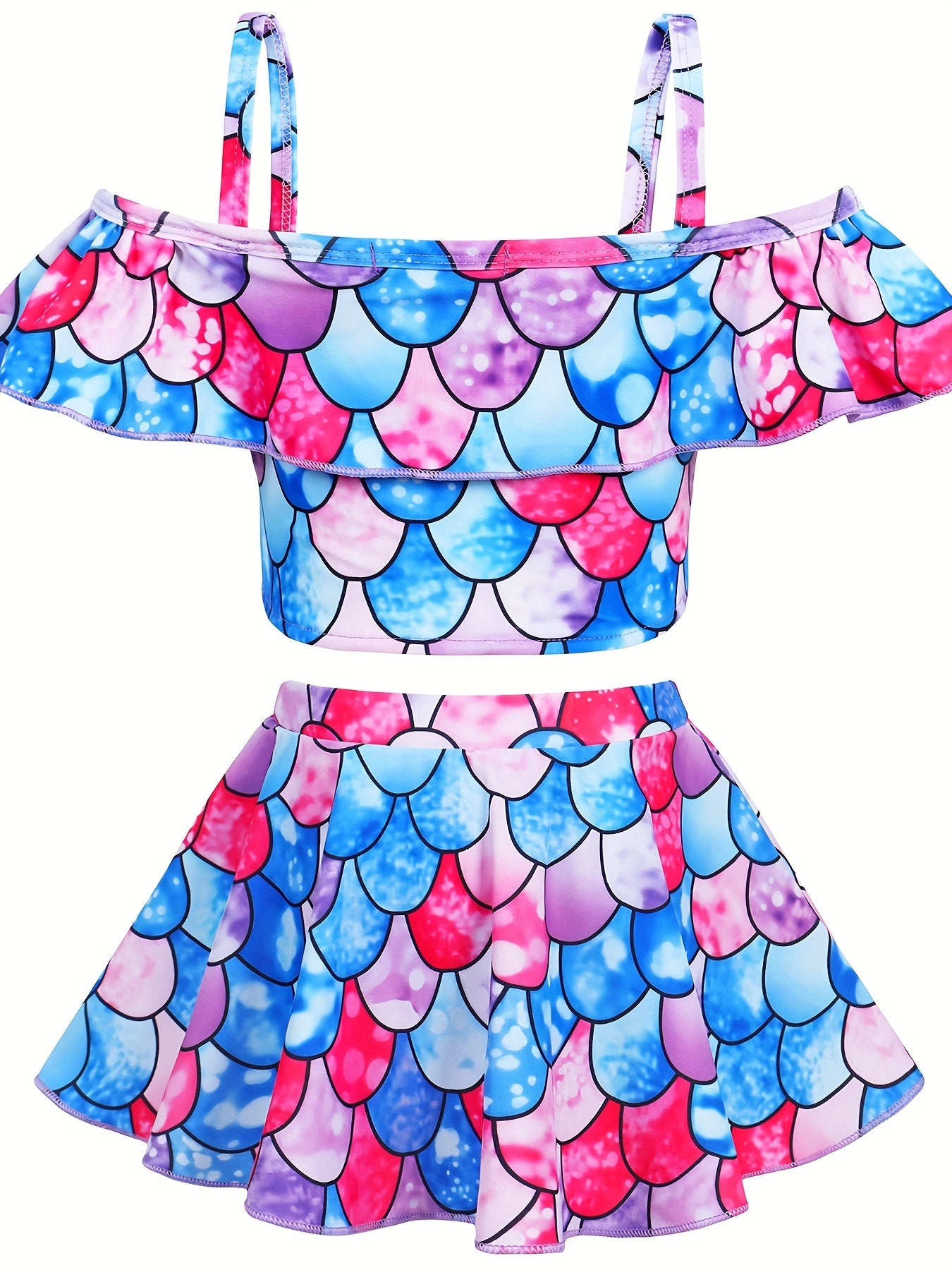 Toddler Girls Unicorn Swimsuit Ruffle Top & Bow Skort Set