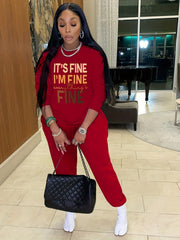Letter Print Long Sleeve Tops & Jogger Pants Set