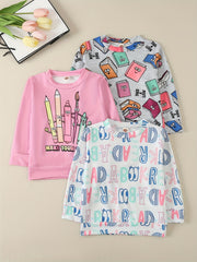 Girls' Back to School Cartoon Sweatshirt Top