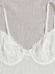 Floral Lace Spaghetti Strap Bodysuit with Cut Out Detail