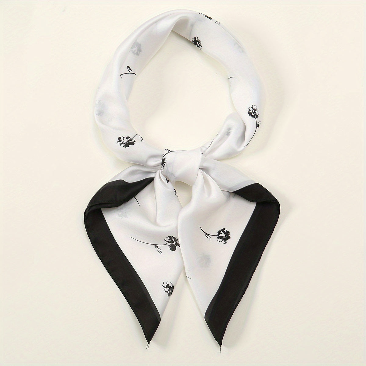 Floral Print Satin Square Scarf Bandana Neckerchief Head Wrap
