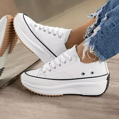 Women's Chunky Sole Canvas Sneakers Lace Up Low Top Shoes