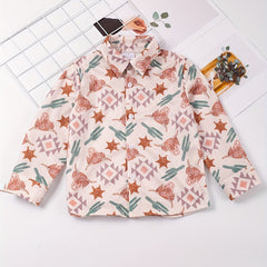 Boys Horse Full Print Button Down Long Sleeve Shirt