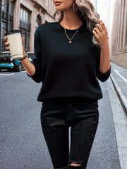 Solid Round Neck Sweatshirt Long Sleeve Loose Versatile Sweatshirt
