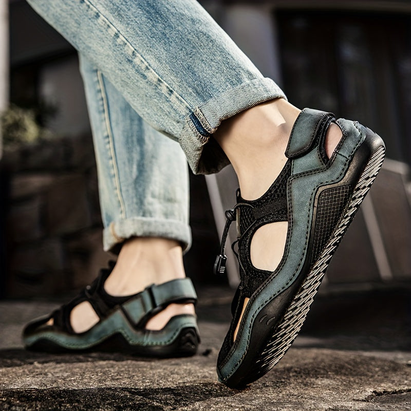 Men's Leather Mesh Lightweight Sneakers Outdoor Walking Shoes