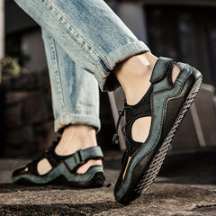 Men's Leather Mesh Lightweight Sneakers Outdoor Walking Shoes