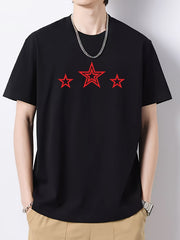 Pentagram Pattern Solid Print Men's Graphic Cotton T-shirt