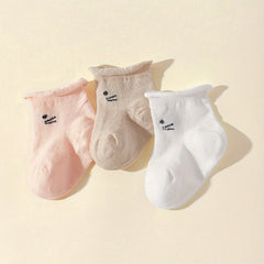 3 Pairs Baby Cartoon Socks Cotton Blend Mesh Breathable