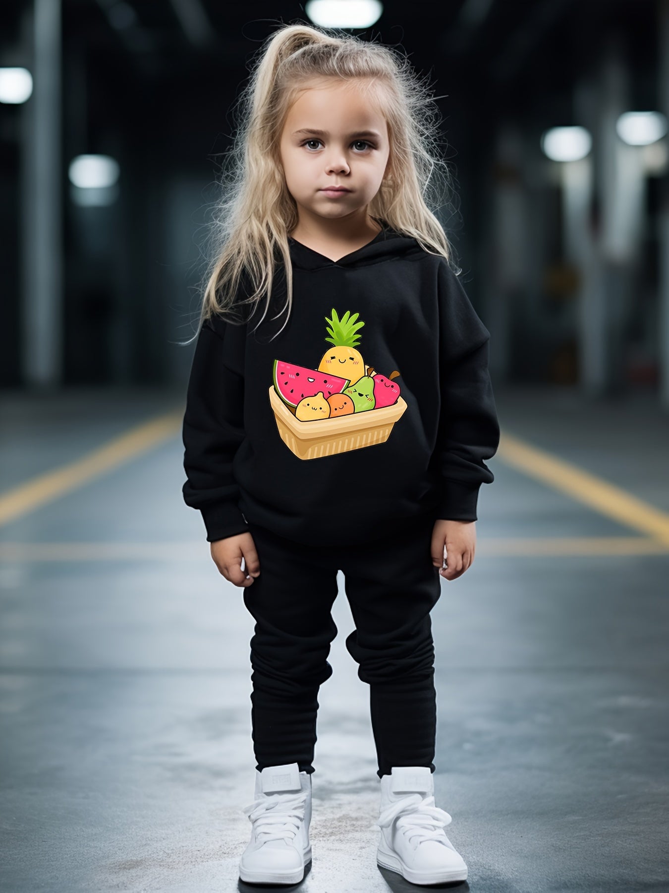 OERYUI Kids Cartoon Fruit Print Hooded Pullover Pants Set