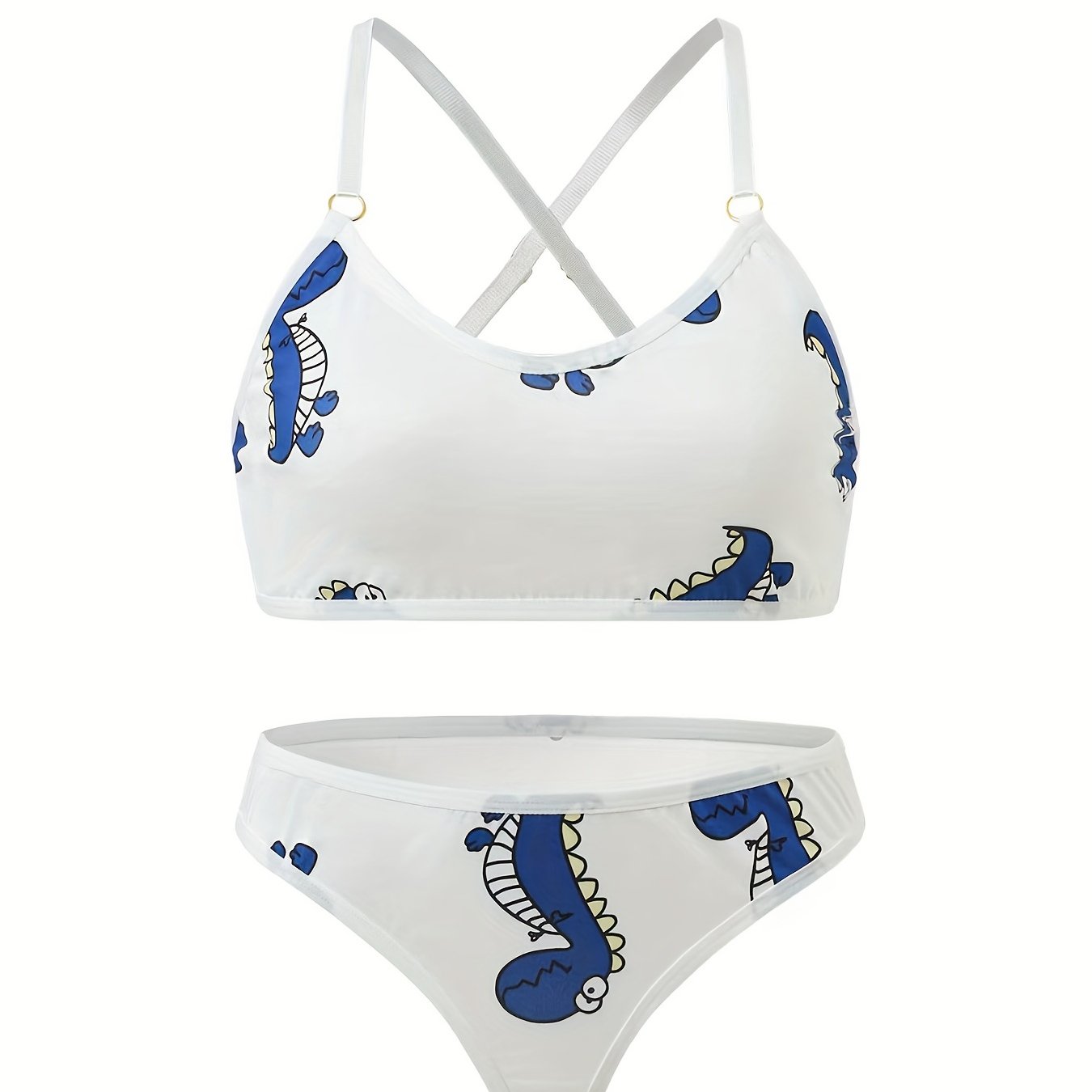 Dinosaur Print Sexy Lingerie Set Women's Plus Medium Stretch