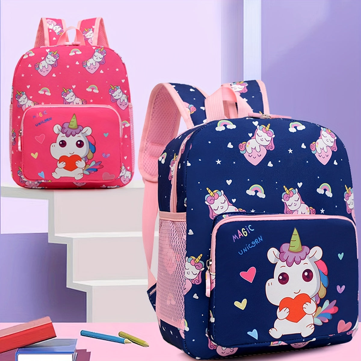 Kids Cartoon Unicorn Backpack Large Capacity Schoolbag