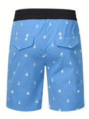 Anchor Print Active Shorts Men's Casual Stretch Pocket Shorts