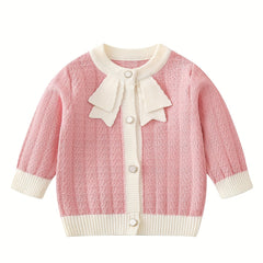 Baby Girls Button Round Neck Sweater Cardigan for Spring Autumn