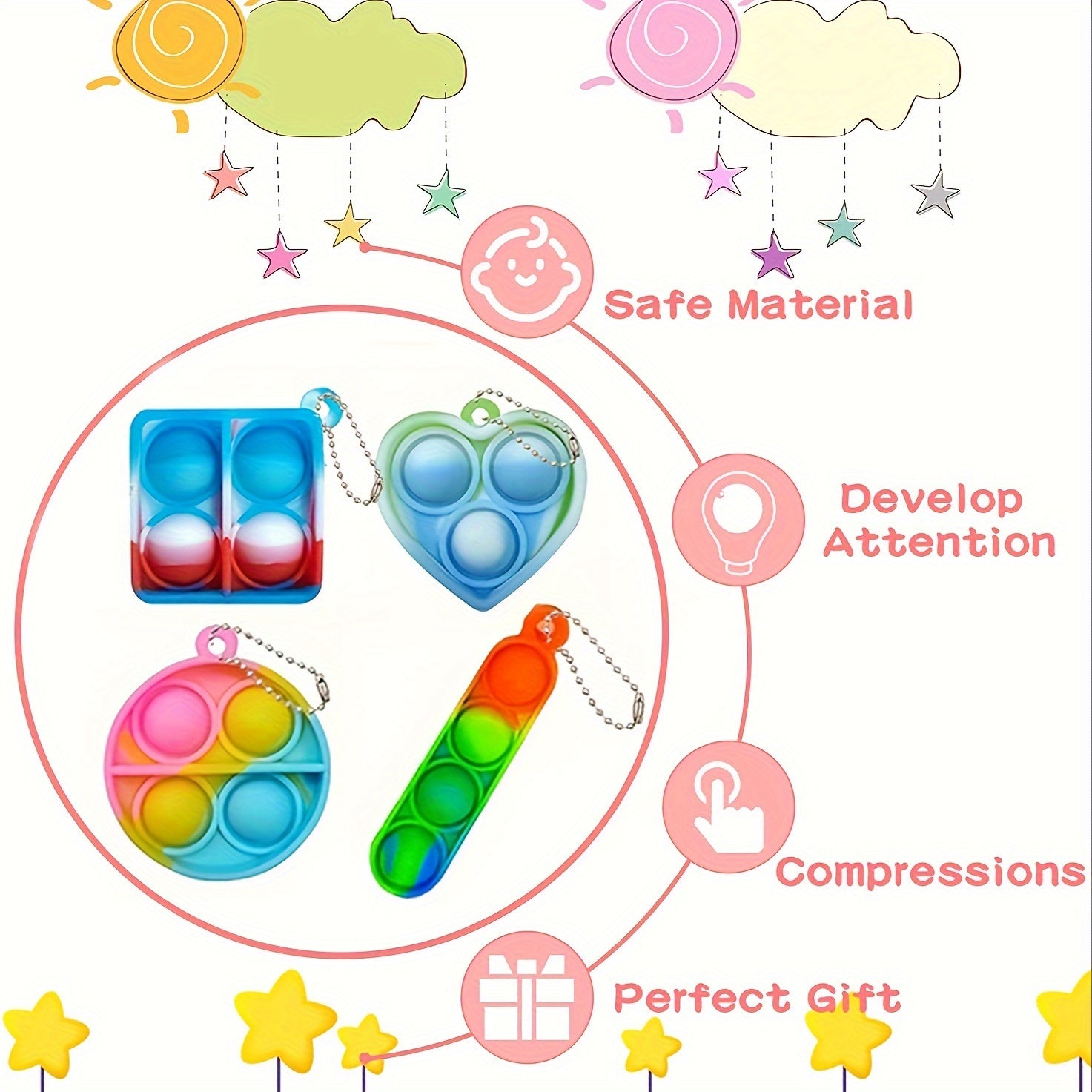 24pcs Mini Pop Keychain Fidget Toys Silicone Squeeze Sensory Toys for Kids
