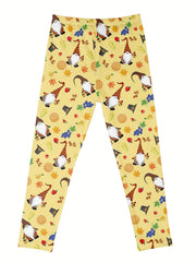 Girls' Thanksgiving Leggings with Turkey Pumpkin Dwarf Pattern