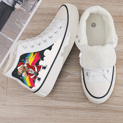 Christmas Puppy Plush Lined Canvas Sneakers