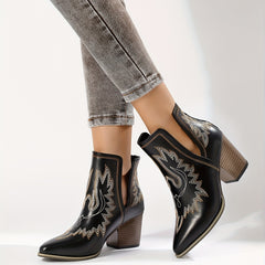 Women's Western Cutout Chunky Heel Boots