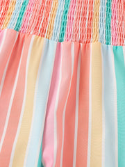 Toddler Girls Striped Frill Trim Cami Rompers Jumpsuits