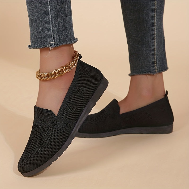 Women's Breathable Knit Flat Shoes Lightweight Slip On Shoes