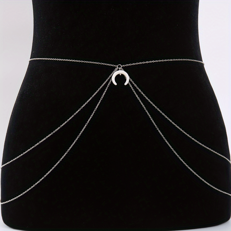 Boho Waist Chain with Crescent Pendant for Women