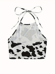 Dalmatian Print Halter Crop Top for Summer