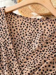 Leopard Print Lantern Sleeve Maxi Dress