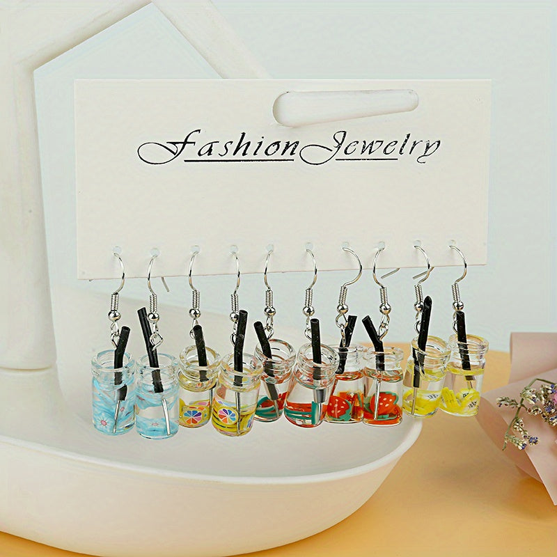 5 Pairs Girls Funny Fruit Milk Tea Drop Earrings for Party Gift