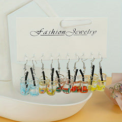 5 Pairs Girls Funny Fruit Milk Tea Drop Earrings for Party Gift