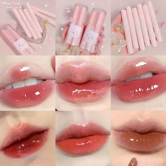 6 pcs Bear Printed Liquid Lipstick Set Long Lasting Moisturizing Dewy Finish