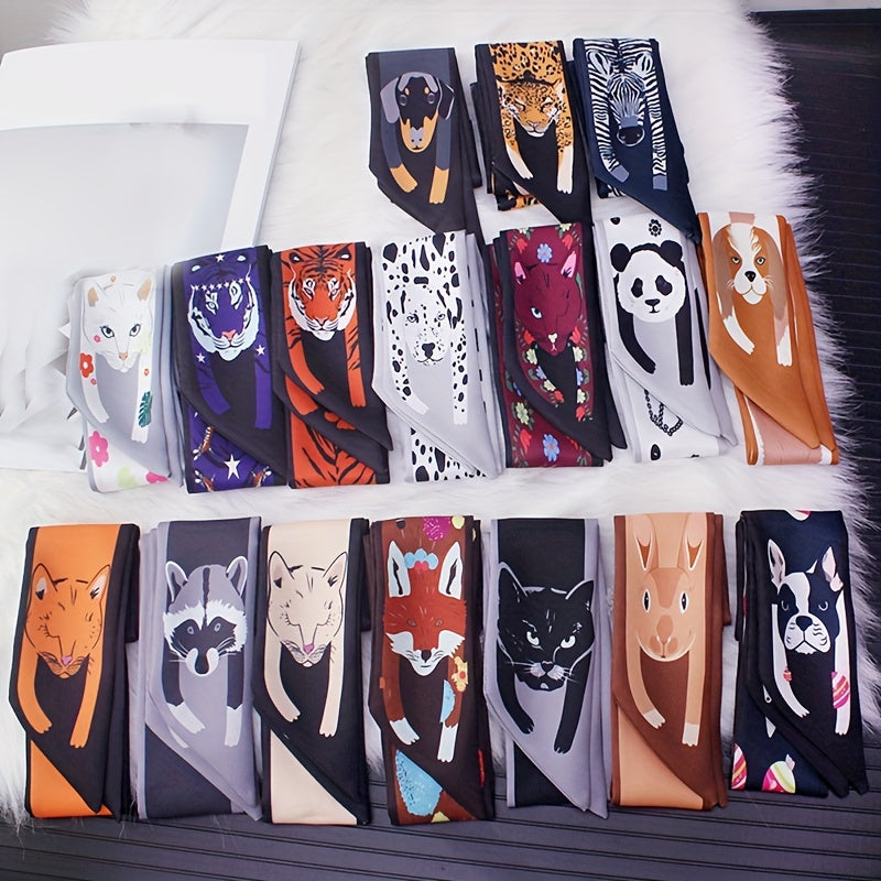 Animal Print Ribbon Skinny Scarf Cartoon Neck Tie Scarf Women Casual Neckerchief