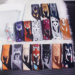 Animal Print Ribbon Skinny Scarf Cartoon Neck Tie Scarf Women Casual Neckerchief