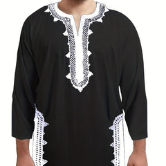 Men's Casual Ethnic 3 4 Sleeve Stand Collar Shirt Vintage Trachten Shirt