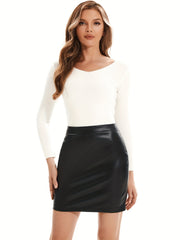 Faux Leather Bodycon Mini Skirt High Waist Zip Back