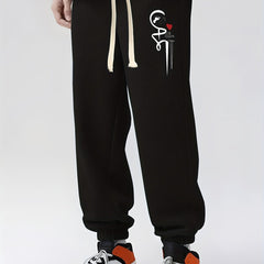 Heart & Footprint Print Drawstring Sweatpants Loose Fit
