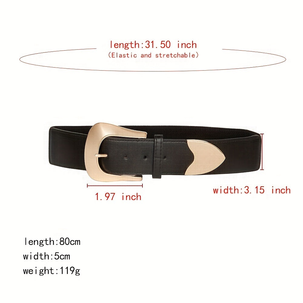 Vintage Pin Buckle Elastic Wide Belt PU Leather Waistband for Women