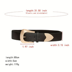 Vintage Pin Buckle Elastic Wide Belt PU Leather Waistband for Women