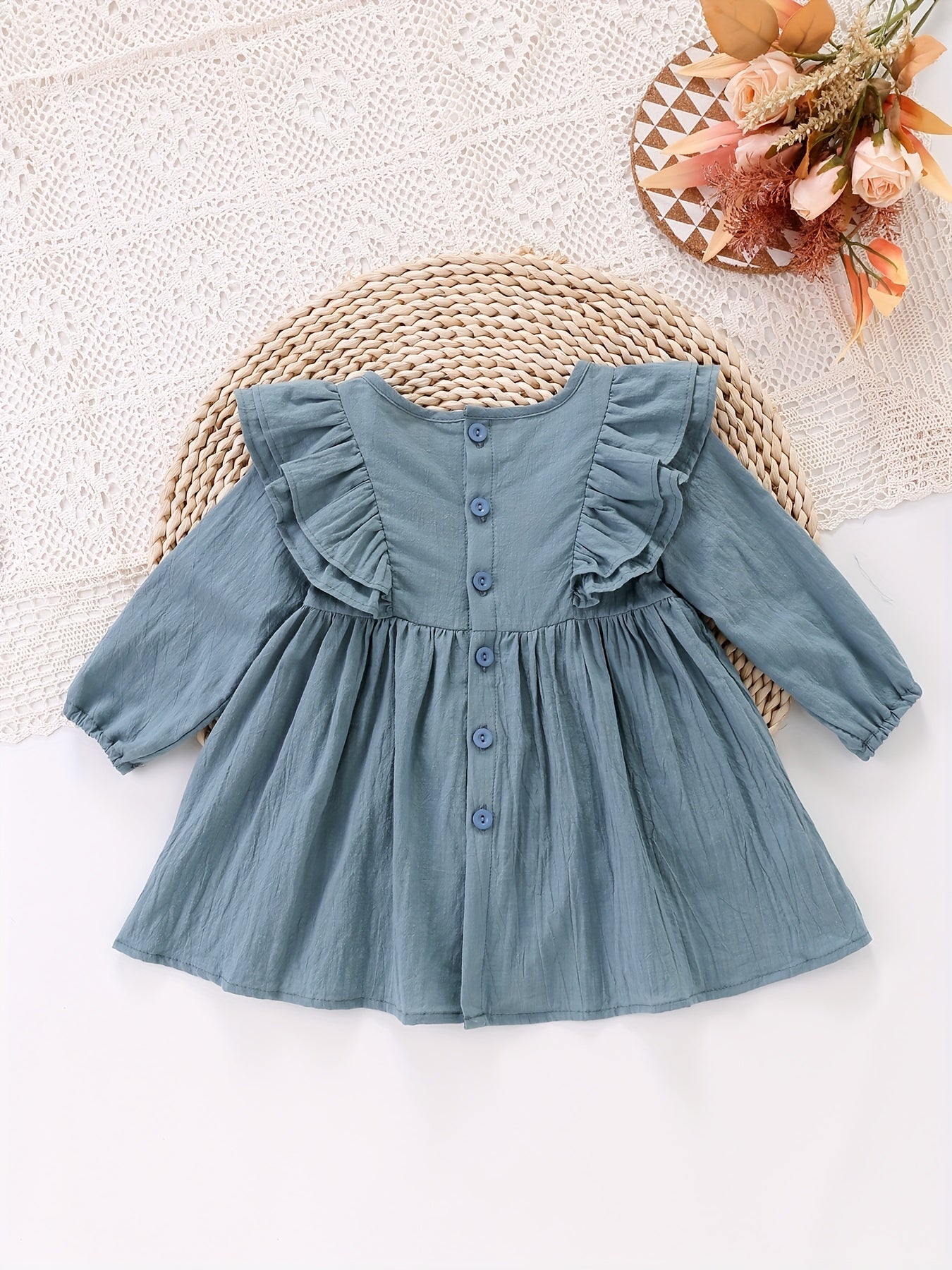 Girl's Flying Sleeve Princess Dress Long Sleeve Cotton Home Dress