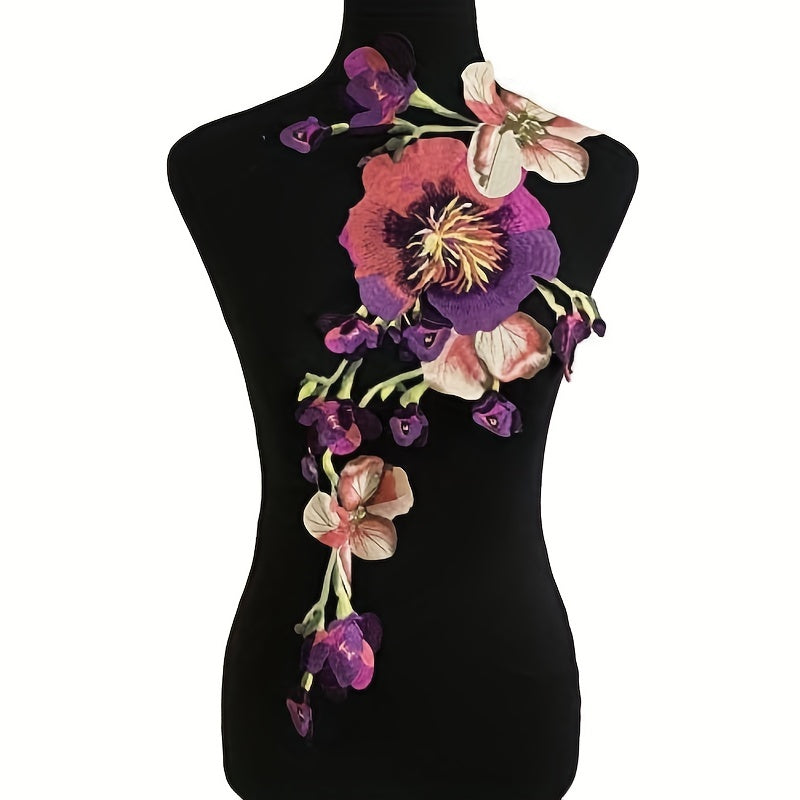 Water Soluble 3D Peony Embroidered Applique Patch for Dress Skirt Wedding